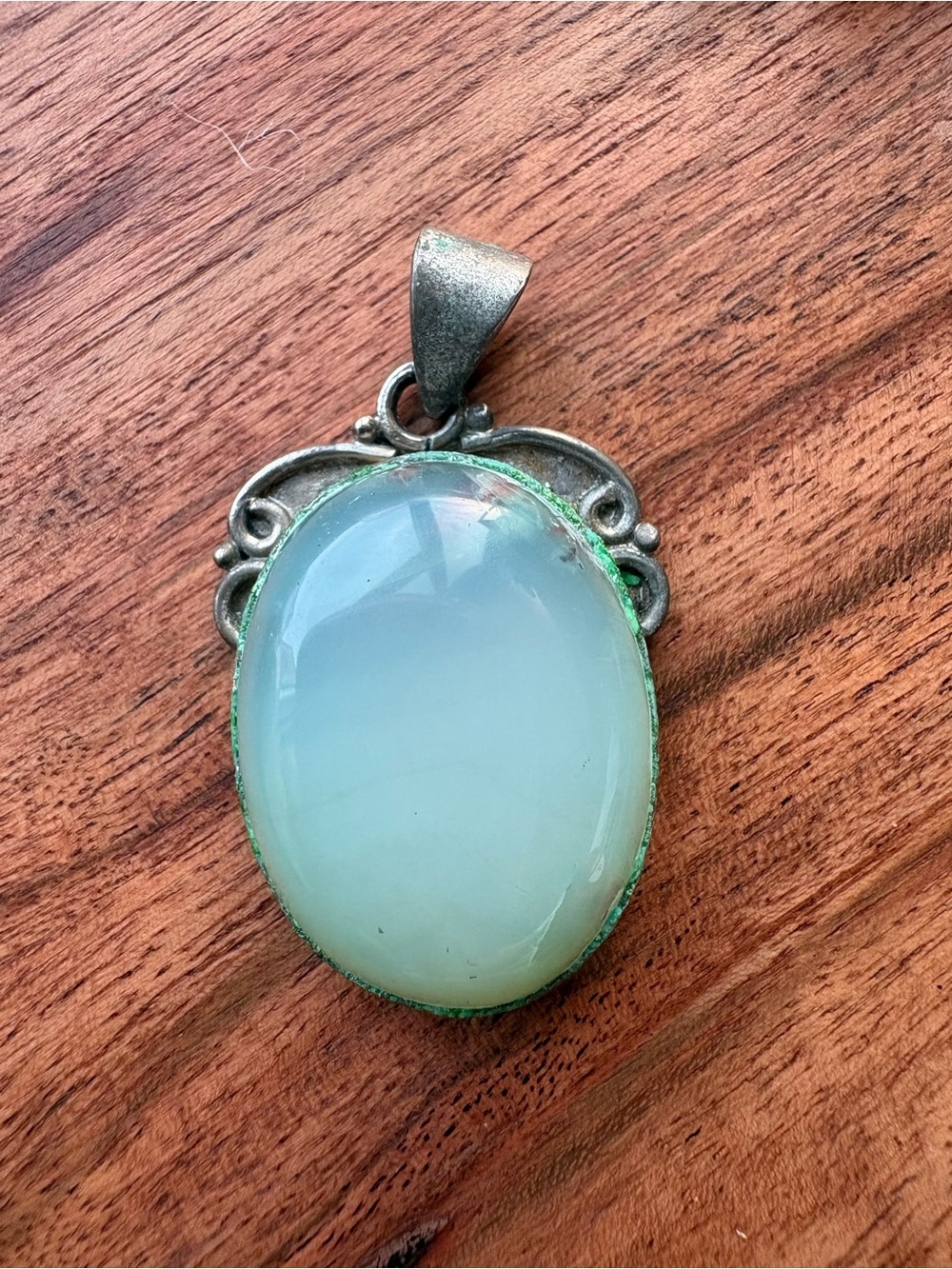 Vintage Sterling Silver Pendant with Mint Green Glass Stone